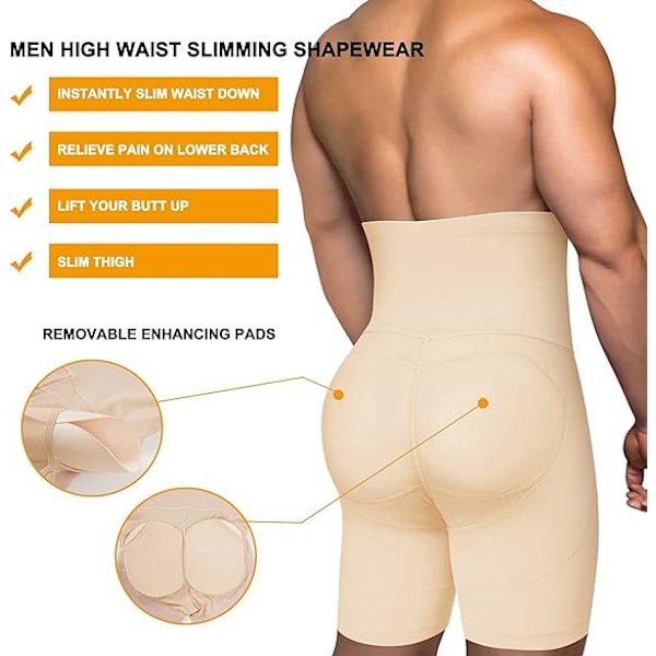 Män Shapewear Shorts med Magkontroll Hög Midja Slankare Kroppsshaper beige XL