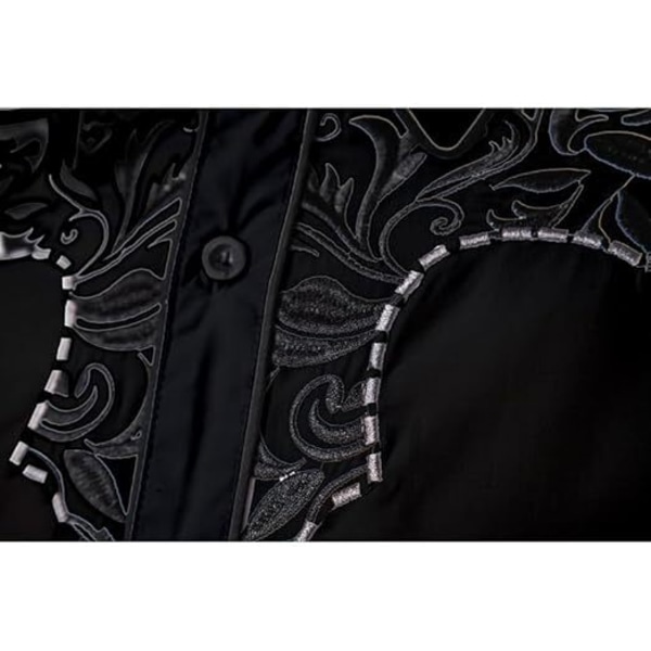 Miesten rento pitkähihainen napitettu paita, jossa on brodeeraus Black 2 XL