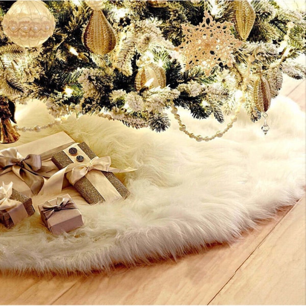 White Christmas Tree Kjol Base fuskpäls Xmas Golvmatta Ornament Dekoration 90cm