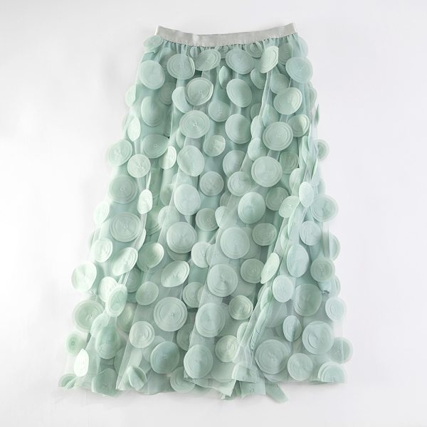 Tullkjol Kvinnor 3D Polka Dot Mesh Flytande A-Linje Midi Kjolar green