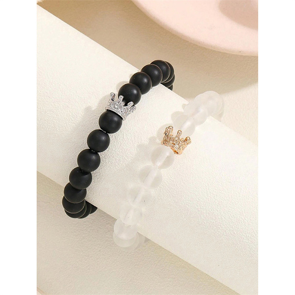 2 stk. Moderne Kroneformede Lysende Hjerte Pararmbånd Til Valentinsdag Gave