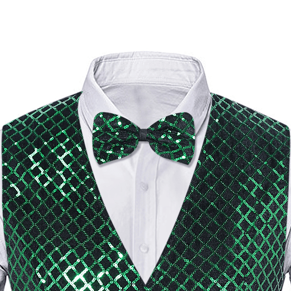 Sequinvest til mænd med V-hals til fest og natklub - Metallic Waistcoat green S