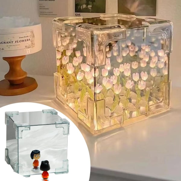 DIY Tulip Cube Mirror Lamp, Handgjord DIY Tulip Night Light For Flower Magic Cube