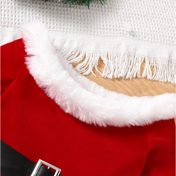 Julklappsklänning för flickor, A-linje, långärmad, plysch, kontrastfärger, med hårband red 4Y