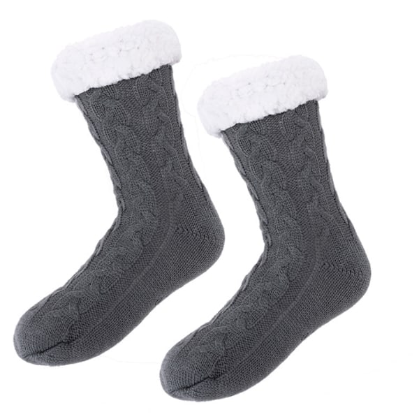 Vuxna Fuzzytofflor i Fleece, Varma och Mysiga Vinterstrumpor med Halkskydd för Hemmet grey