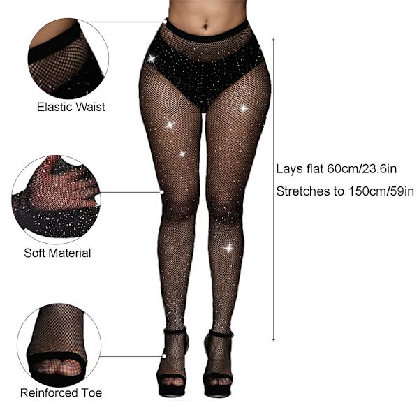 2 par Glitter Strømper til Kvinder, Glimmer Rhinestone Fiskenet Strømper