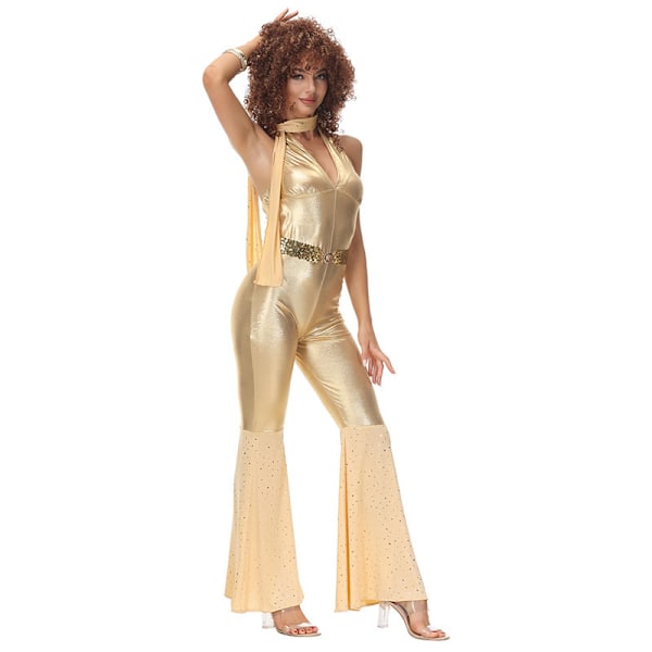 Vintagefest 70-tal 80-tal Hippie Kostymer Cosplay Jumpsuit Karneval Dräkt gold M