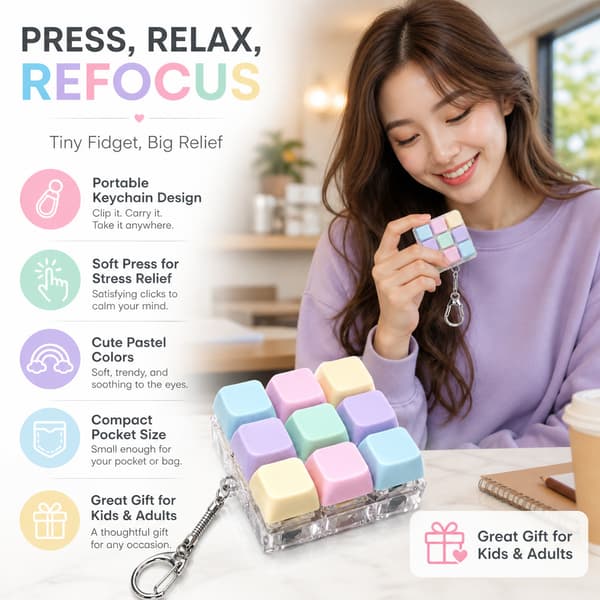 4 9-tast Push Pop Fidget Legetøj – Macaron Farve Stressaflastende Nøglering