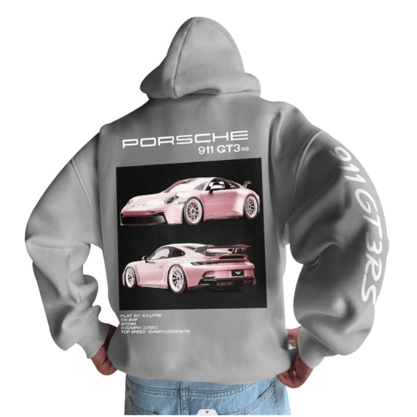 Luvtröja med spårvagnstryck 911 herrar, unisex Oversize Racing Turbo sportbilströja luvtröja Grey L