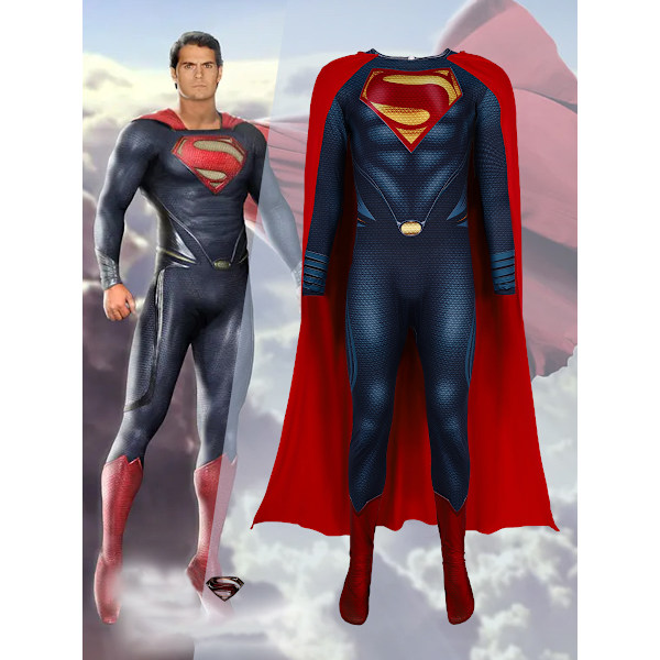 Voksen Superman Kostume, Superman Muskelbryst Jumpsuit med Kappe 190