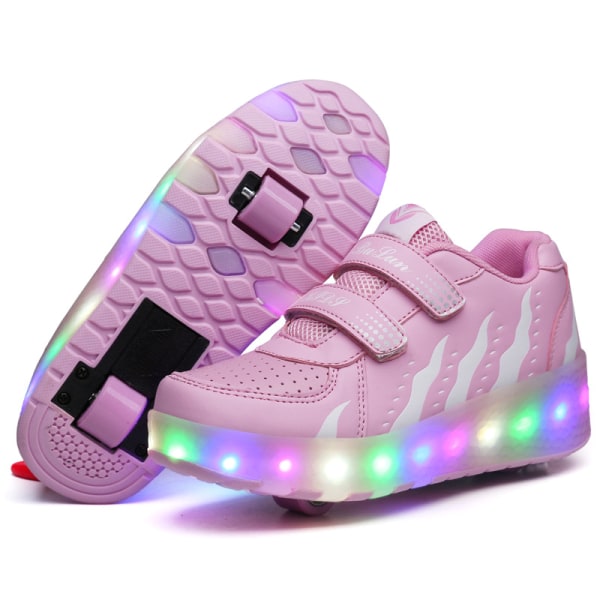 Girl Boy LED Light Up Roller Shoes, löstagbara skridskoskor för barn Pink 32