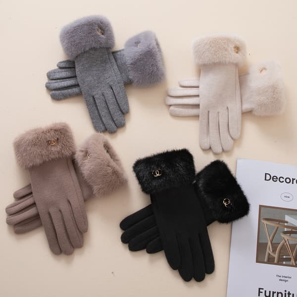Vinterhandskar med pekskärm, varma, helfinger, retro grey