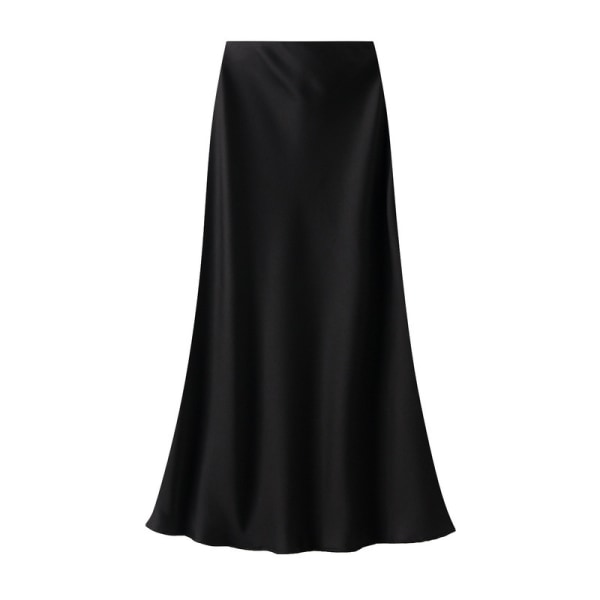 Satin midikjol Långa kjolar med hög midja för kvinnor black XL