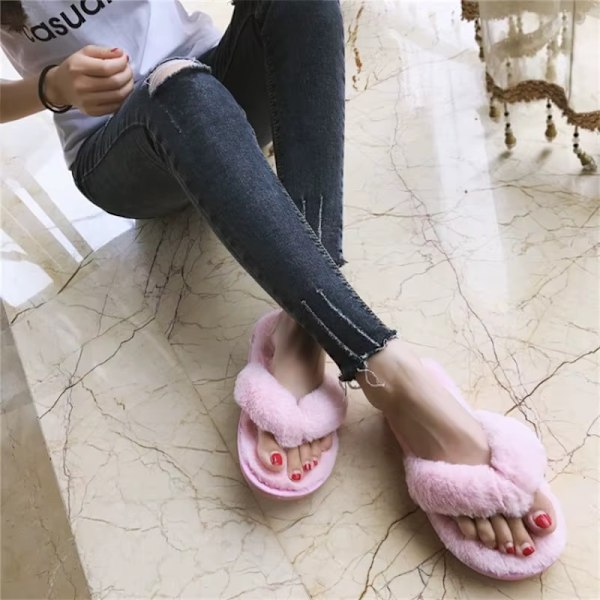 Hjemmesko for kvinner i kunstig pels, varme sko, slip-on-ballerinaer pink 40-41