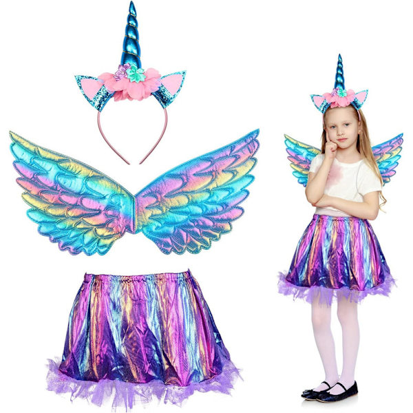 3-delt Unicorn Princess Kostyme Sett, Jente Unicorn Hodebånd