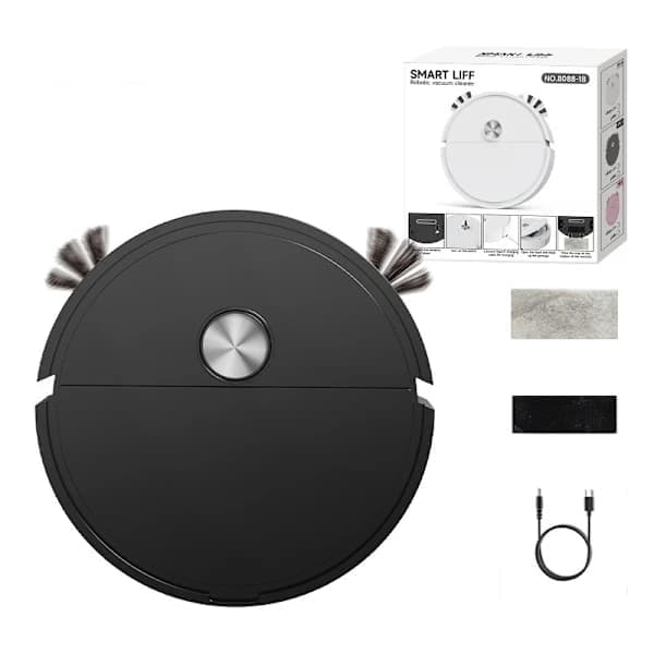 Genopladelig Mini Robotstøvsuger med Moppe Kompakt Gulvrengøringsmaskine Sort Black