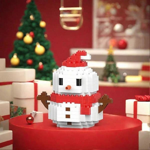 Jule Micro Byggeklodser Sæt, DIY Mini Murstenslegetøj til Børn og Voksne, Pædagogisk Julepynt, Julegave Dukker Blue Snowman
