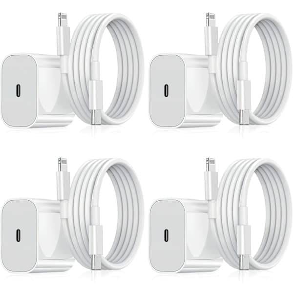 4-pack, iPhone-laddare, snabbladdare, adapter + 2m kabel 20W Lightning Vit, 4-pack, Lightning 4-Pack Lightning
