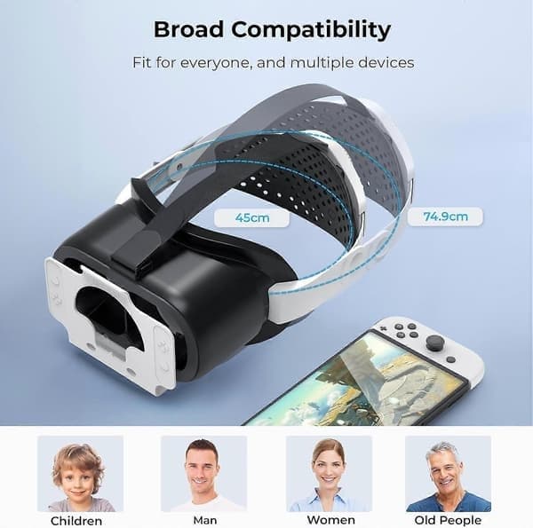 Opgraderet VR-headset til Nintendo Switch & Switch OLED-model, Switch VR-briller med justerbare HD-linser og hovedrem med drejeknap