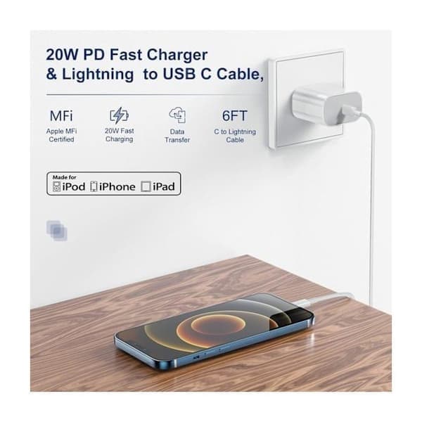 2-pakning, iPhone-lader, hurtiglader, adapter + kabel 20W hvit One Size iPhone 2-pakning