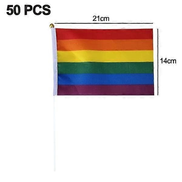 50-pack Regnbågsflagga Pride Liten Miniflagga Handhållen Flaggstång