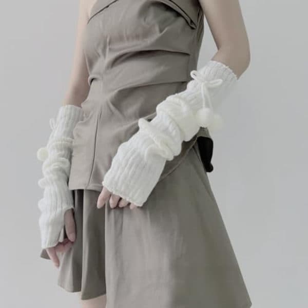 2 par armvarmere til kvinder søde Y2k piger punk bomuld strikket fluffy pompon langærmede fingerløse handsker Kawaii
