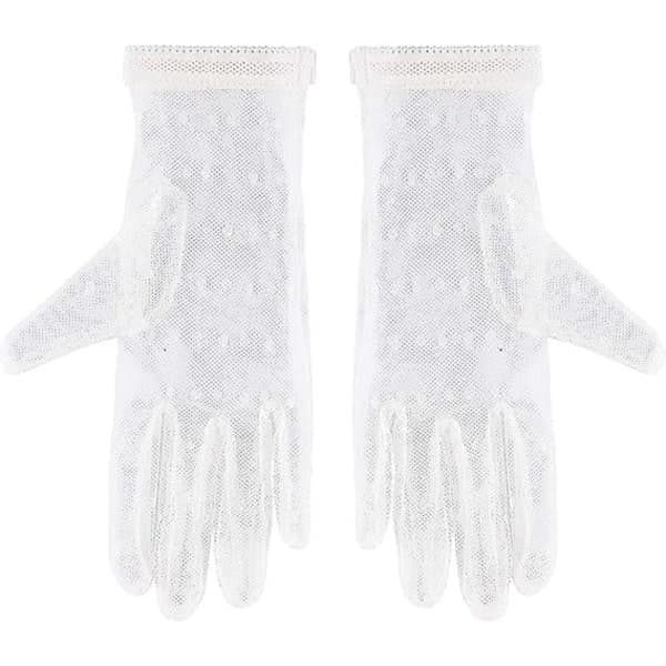 Hvite, korte hansker, blonder, kvinner, med sløyfe, strikket, klesplagg, egnet for karneval, fest, bryllup, etc.