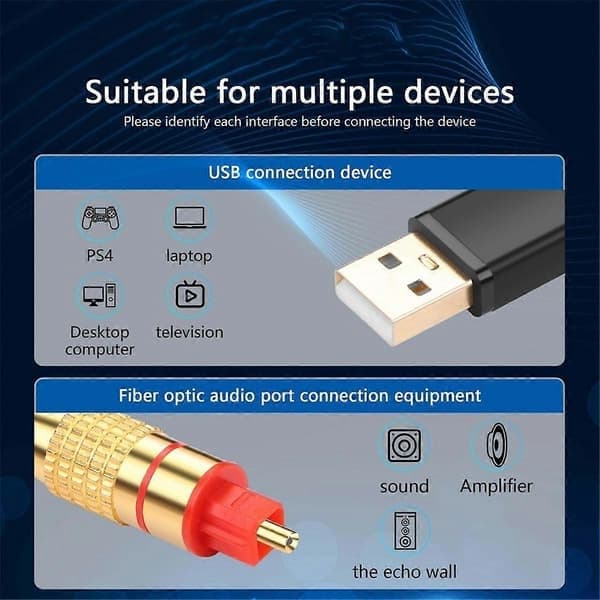 USB til optisk lydadapter USB A til fiberoptisk lyd SPDIF-port USB til optisk lydadapter