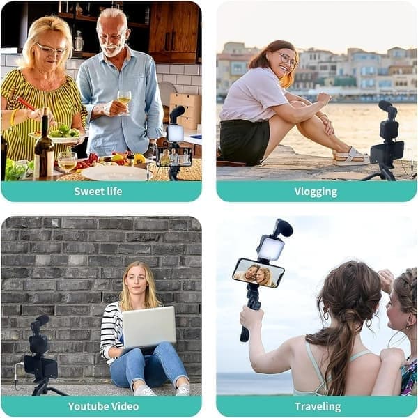 Vlogging-sett for iPhone, Android med stativ, 36 LED-lys, Vlogging-startsett med minimikrofon for direktesending, videosamtaler, vlogging
