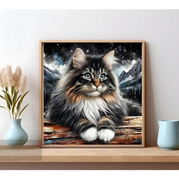 Katt Diamantmålning, 5D Heminredning DIY Kit 35x35 cm (Full Borr)