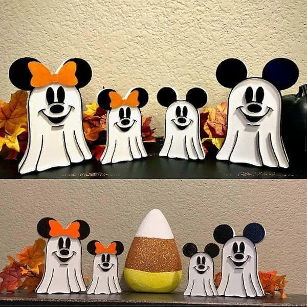 4-delt Spøgelse Mickey og Minnie Mouse Halloween-dekorationer, Spøgelsesskulptur og Boligindretning