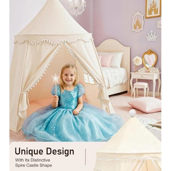 【14 år】Stort leketelt for barn i yurt-design med veske, for barn Beige