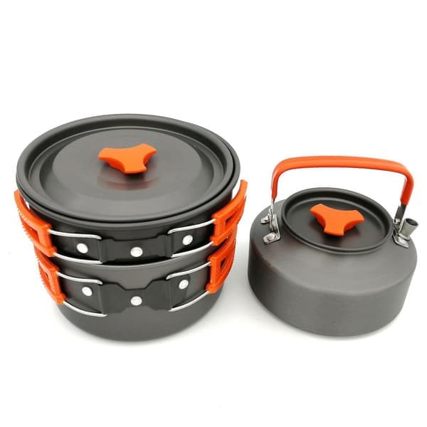 Bærbart non-stick aluminiums-kogesæt til camping, kedel, gryde, til rejser, vandreture, picnic, grillbestik