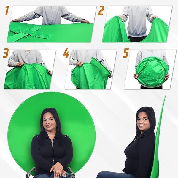 Grøn skærmbaggrund, grøn skærm til foto, foldbar baggrund, 142 cm diameter, med bæretaske
