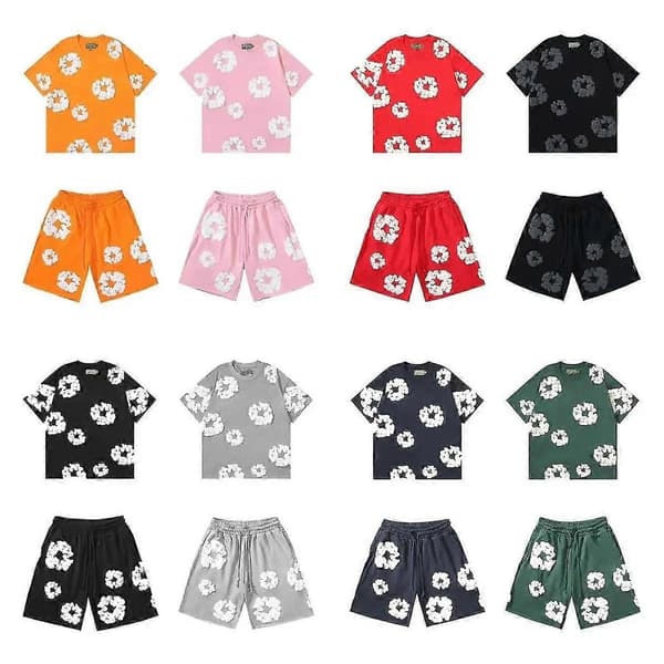 2025 Sommer Shortssett for menn, bomull, uformell trening, reiseklar, 2-delt Black suit M