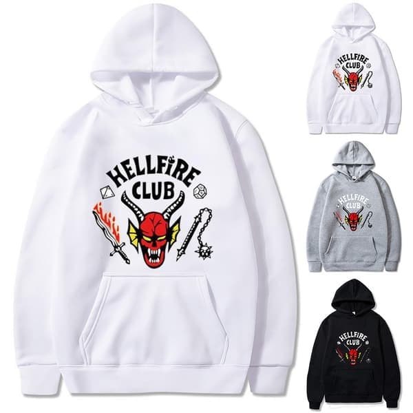 Stranger Things 4 Hellfire Club Hættetrøje Hættetrøje Top, Hvid, Størrelse M White M