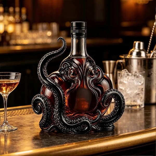 3D Bläckfisk Whiskeykaraff – 350 ml Nautisk Konst – för Sprit, Whiskey, Vin & Hemmabarsdisplay Blue