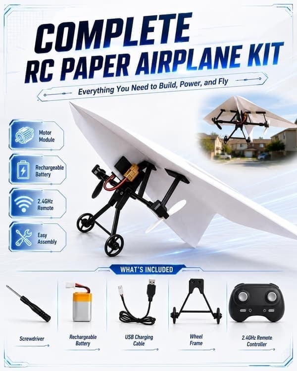 RC Pappersflygplan Motorkit DIY Modellflygplan Startkit med Gyrostabilisator Dubbla Propellrar Vikbar Elektrisk Fjärrkontroll, Med Flygplan E w/ Plane E