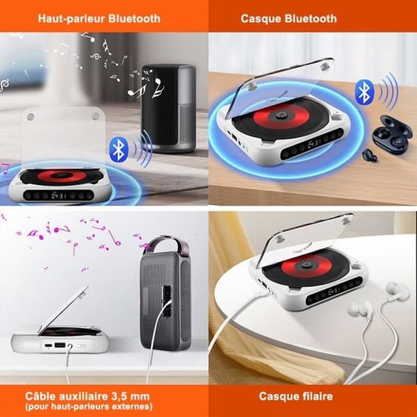 Bluetooth CD-afspiller, Mini Bærbar CD-afspiller, Slank og Let, Alsidig, Kompatibel med CD'er og USB, 135 X 25 mm, Sort