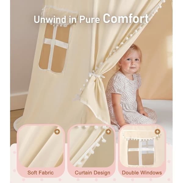 【14 år】Stort leketelt for barn i yurt-design med veske, for barn Beige