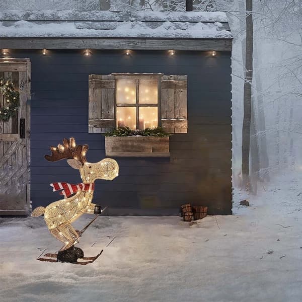 Utendørs julefigur LED-skiende elg hagedekorasjon ornament 30cm