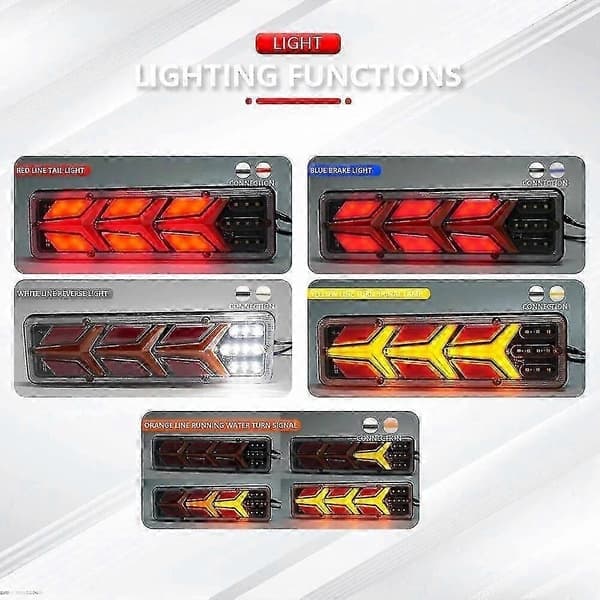 2 stk vanntett 12V tilhenger lastebil LED baklys båt bobil campingvogn varebil flytende kontroll brems revers trafikk tåkebaklys, 2 STK stil E, 12V-24V 2PCS Style E 12V-24V