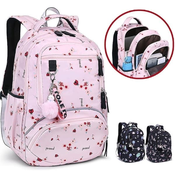 Vattentät skolryggsäck med tryck, Perfet V, Rosa pink