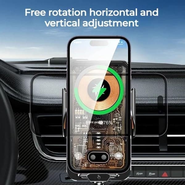 Trådløs biloplader og telefonholder, 66W hurtigopladende magnetisk autoinduktionsmontering, med magnetisk interface og silikonepude, sikkert greb