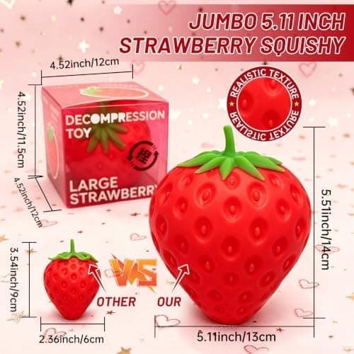 1 stk. 5,11 tommer kæmpe jordbær-squishy, jordbær-stressbold (rød)