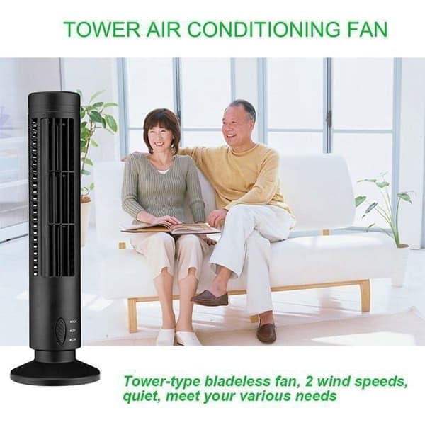 Støjsvag bladløs USB-piedestalventilator til lodret aircondition, sort (10*10*38CM)
