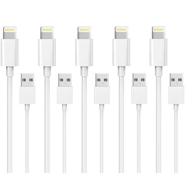 5-pack 1M Lightning-laddare iPhone 13/12/11/Xs/Max/X/8/7/6/5/SE Vit