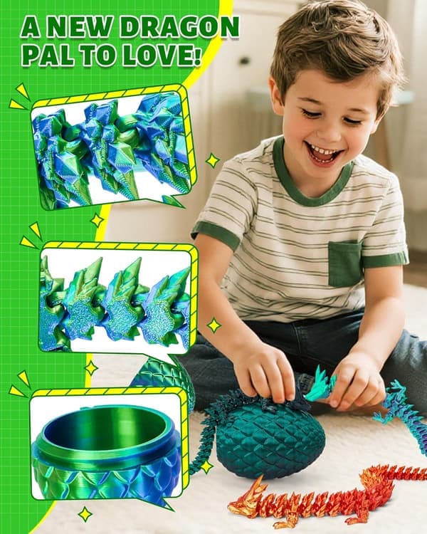 12\" 3D-printet krystalldragon-egg-leketøy, leddet dragefigur, overraskelses-fidget-dinosaur-egg, kul gave til gutter, barn og tenåringer i alderen 4-12