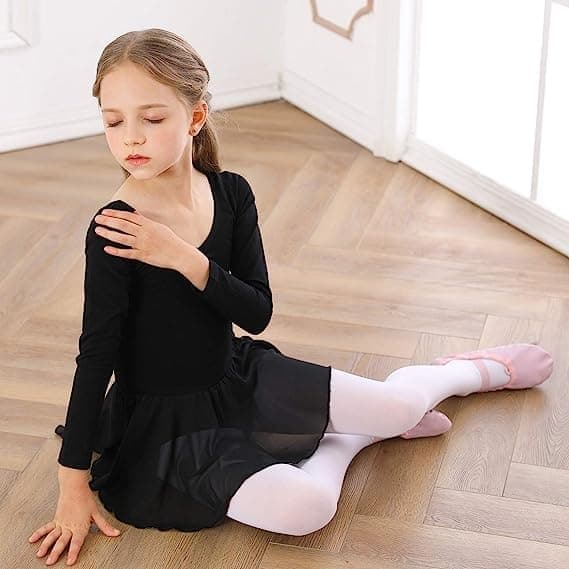 Balletkjole til piger med lange ærmer og tylskørt, sort, størrelse 110 cm Black 110 cm