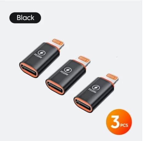 1-4 stk. PD20W USB Type-C til Lightning ladeadapter, kompatibel med iOS Lightning hann til Type-C hunn-konverter, 3 stk. svart 3Pcs Black